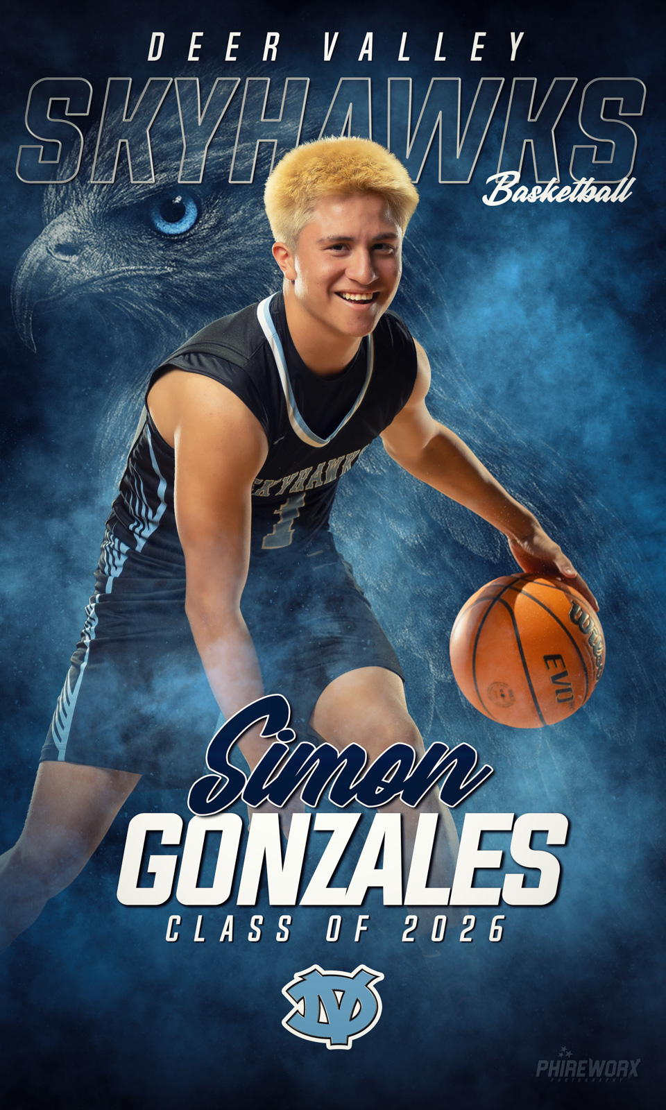 Deer Valley Skyhawks Basketball — Simon Gonzales individual banner