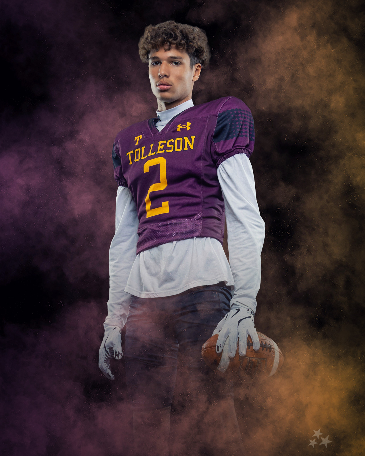 Tolleson football player — composite portrait with smoke