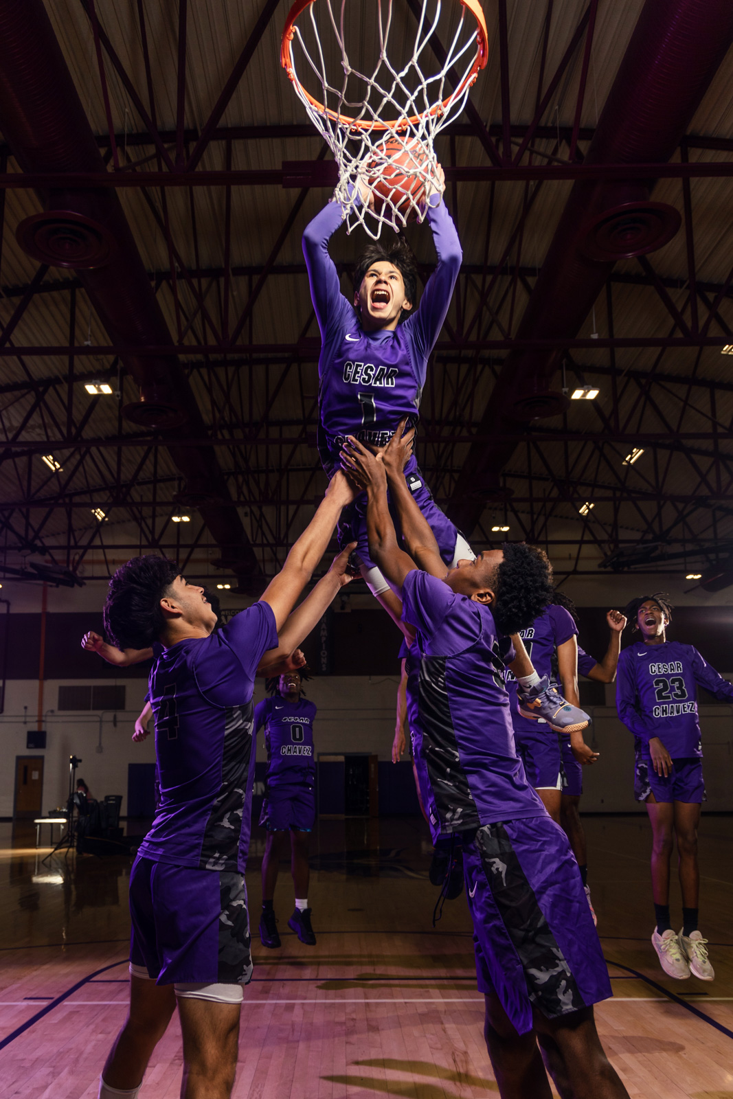 Cesar Chavez basketball team dunk — Media Day