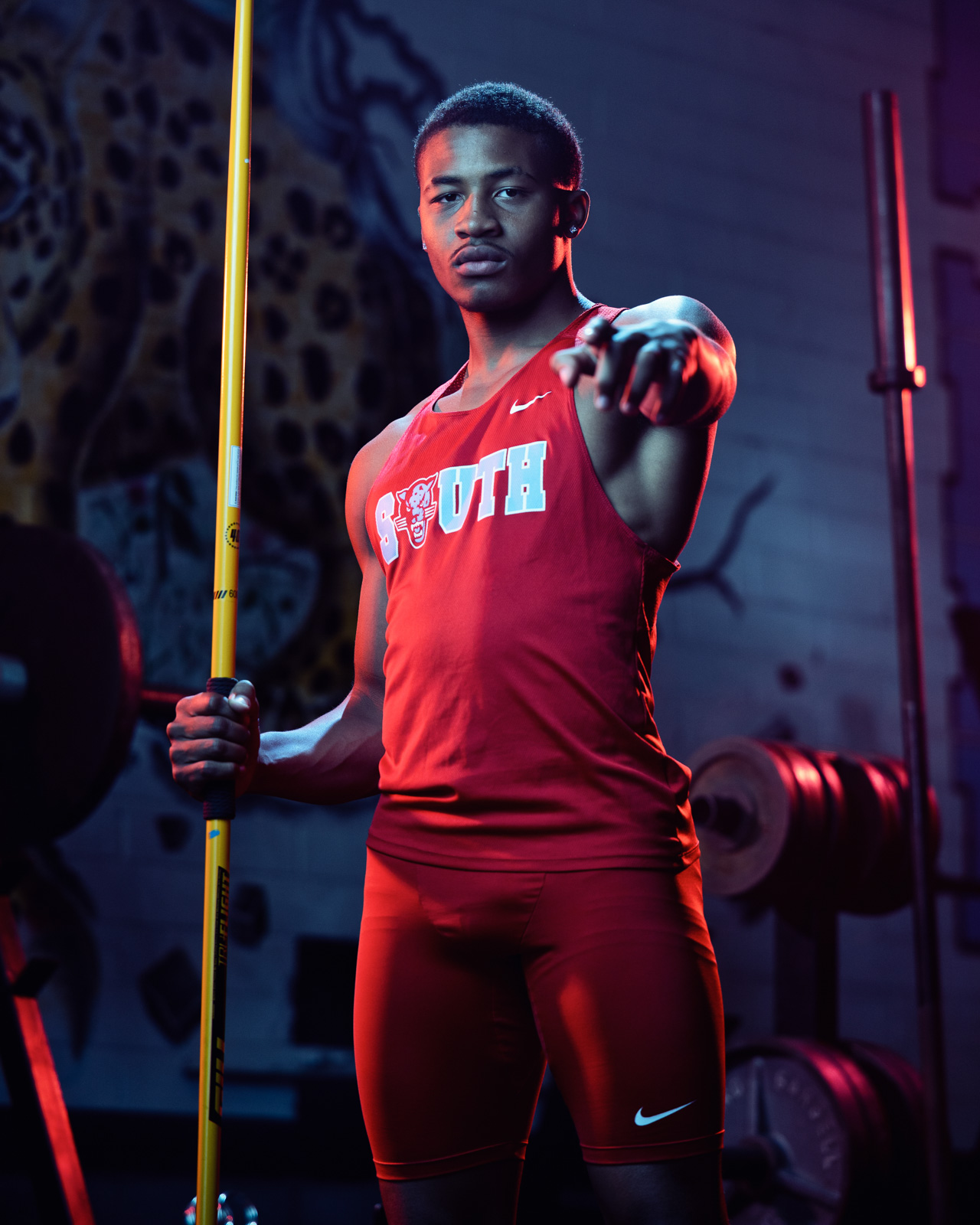 Track athlete with javelin — Media Day